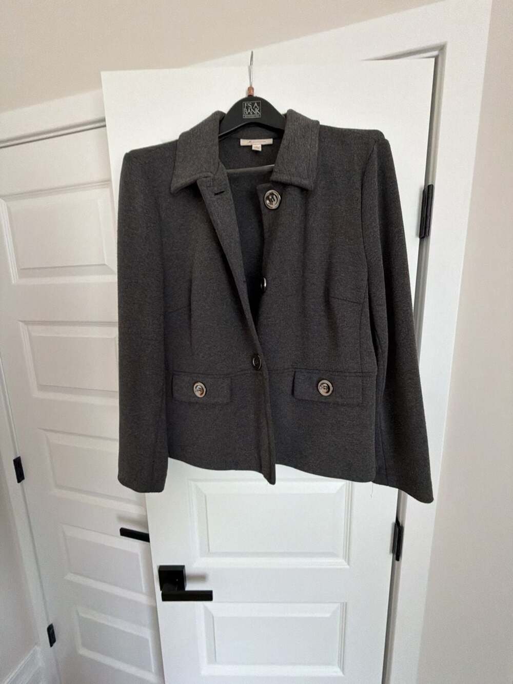 JM Collection Women's Gray Knit Button-Front Blazer Jacket Size Large